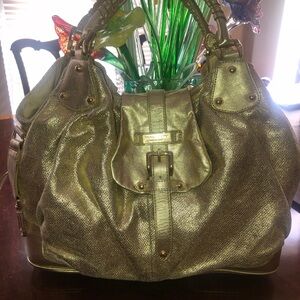 Gold Metallic Shoulder Tote Bag - Halston Heritage XL